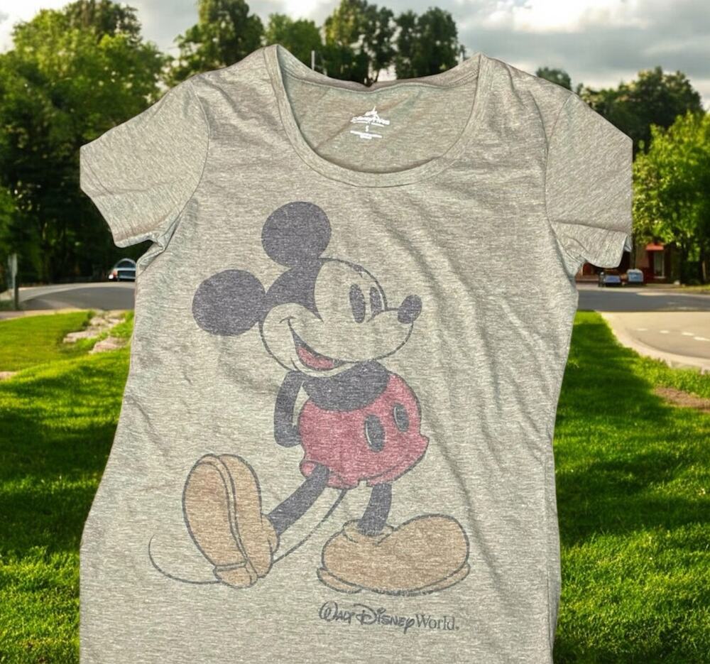 Disney Parks Mickey Mouse T-Shirt Womens Small Green Gray World Land Cotton Tee